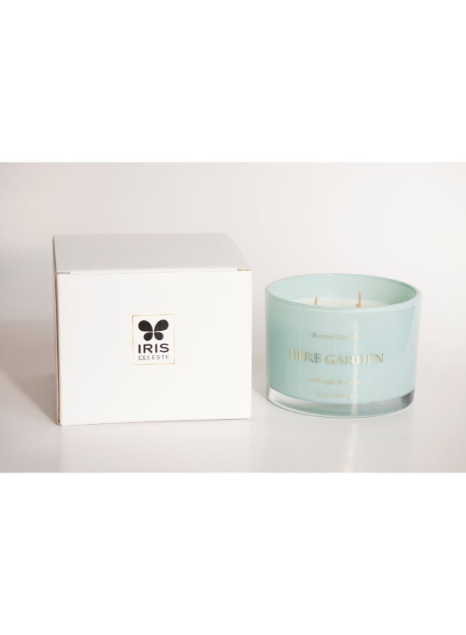 IRIS CELESTE Herb Garden Jar Candle 425grams - 3 wick Scented candle 15oz  | 50 hrs burn-time | Perfect for Gifting, Home Décor, Parties & Room Perfuming | Ideal for Living room and Office Décor - Image 3